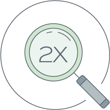 Icon of magnifying glass with 2x in its view